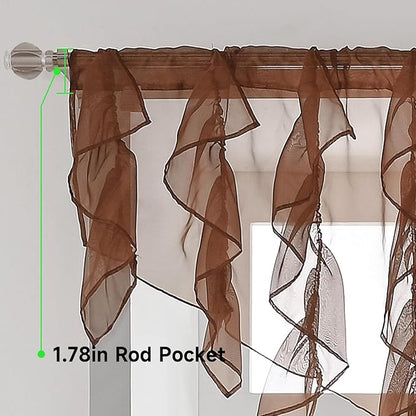 PearAge Ruffled Voile Semi Sheer Curtain Valance, Kitchen Living Room Shabby - Image 4