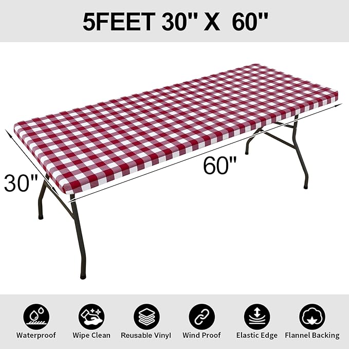 Smiry Rectangle Picnic Table Cloth, Elastic Waterproof Fitted Vinyl Tablecloths - Image 7