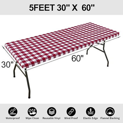 Smiry Rectangle Picnic Table Cloth, Elastic Waterproof Fitted Vinyl Tablecloths - Image 7