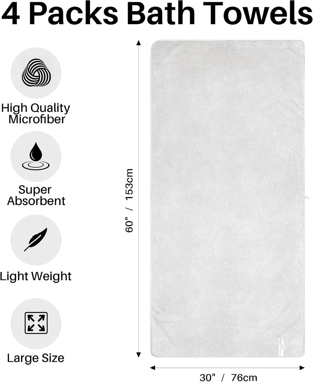 JOYMOOP Microfiber Bath Towels 4 Packs Extra Large 30" x 60", White