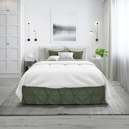 Nestl Olive Green Bed Skirt Full Size, Pinch Pleat Full Bed Skirt, Olive Green - Image 9