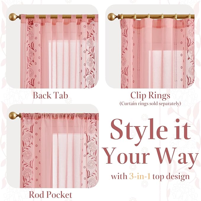 jinchan Winslow Sheer Curtains 63 Inch Length - Image 8