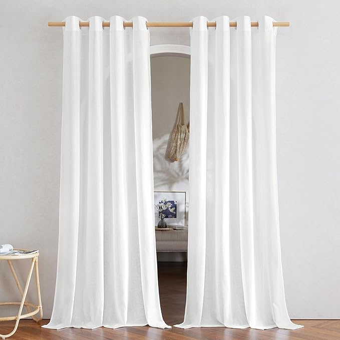 NICETOWN Thick Linen White Curtains 90 inch Length, Grommet Flax Linen Blend by NICETOWN