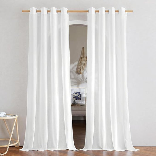 NICETOWN Linen Flax Semi Sheer Curtains 92" Length, Grommet Window Treatments by NICETOWN