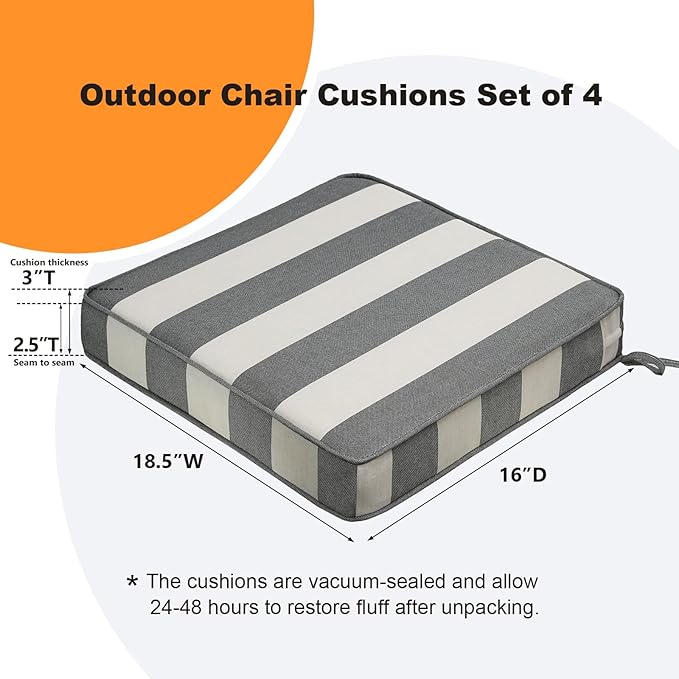 Square Corner Seat Cushions, 18.5" x 16" x 3", Indoor Outdoor Water Repellent - Image 5