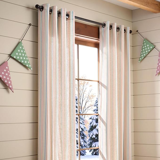 Vangao Linen Striped Nursery Curtains Boho Tickingstripe Light Filtering Window - Image 5