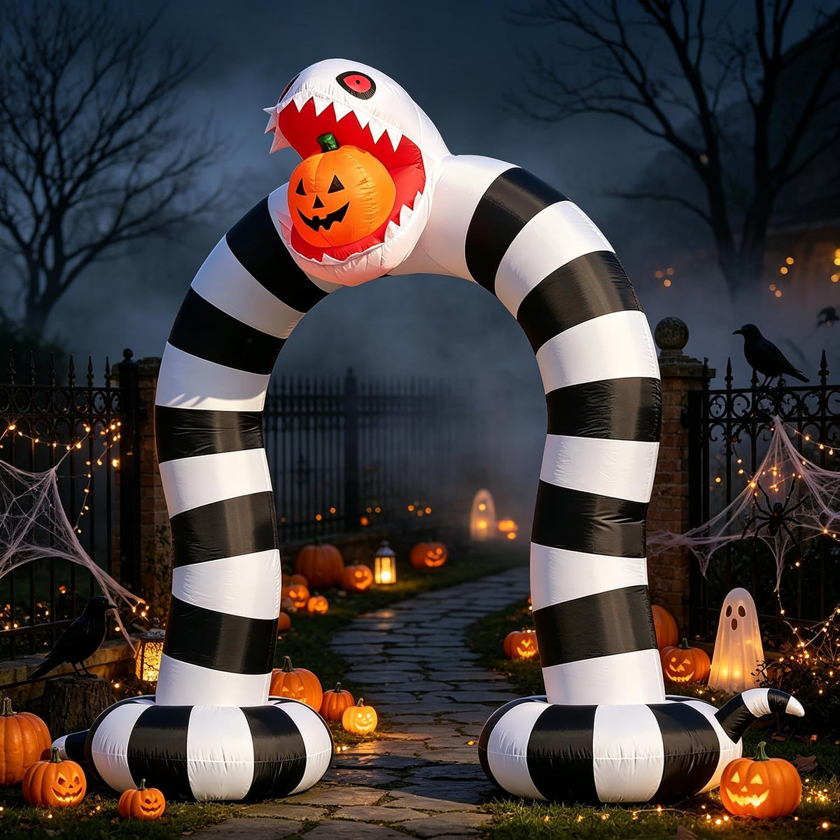 DomKom 10FT Halloween Inflatable Blow Up Decorations, 10FT Long 8FT Tall Sandworm Archway, Built-in LEDs for Holiday Party, Garden, Lawn, Yard, Patio Décor