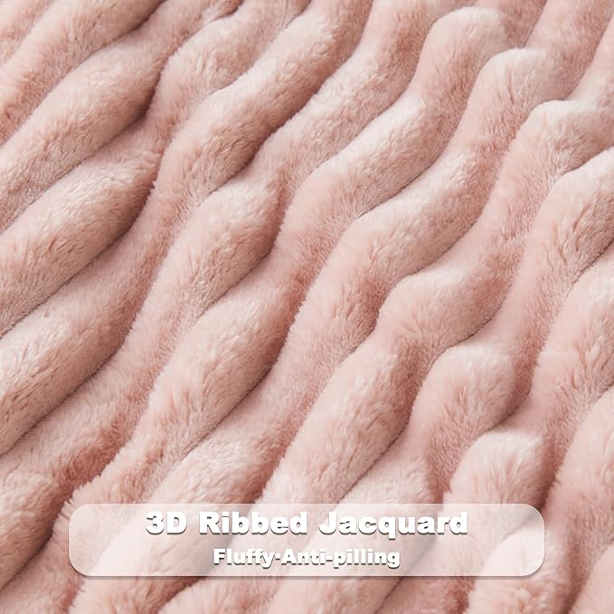 NEWCOSPLAY Super Soft Twin Blanket Pink Premium Silky Flannel Fleece 3D Ribbed - Image 5