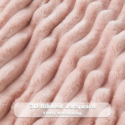 NEWCOSPLAY Super Soft Queen Blanket Pink Premium Silky Flannel Fleece 3D Ribbed - Image 5