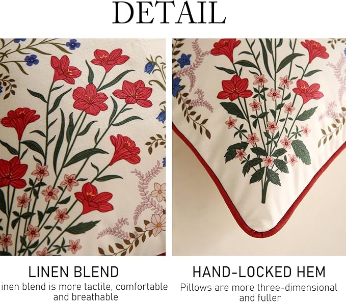 ISAENNE Design Rectangle Square Vintage Floral Throw Pillow Covers Set of 3 - Image 4