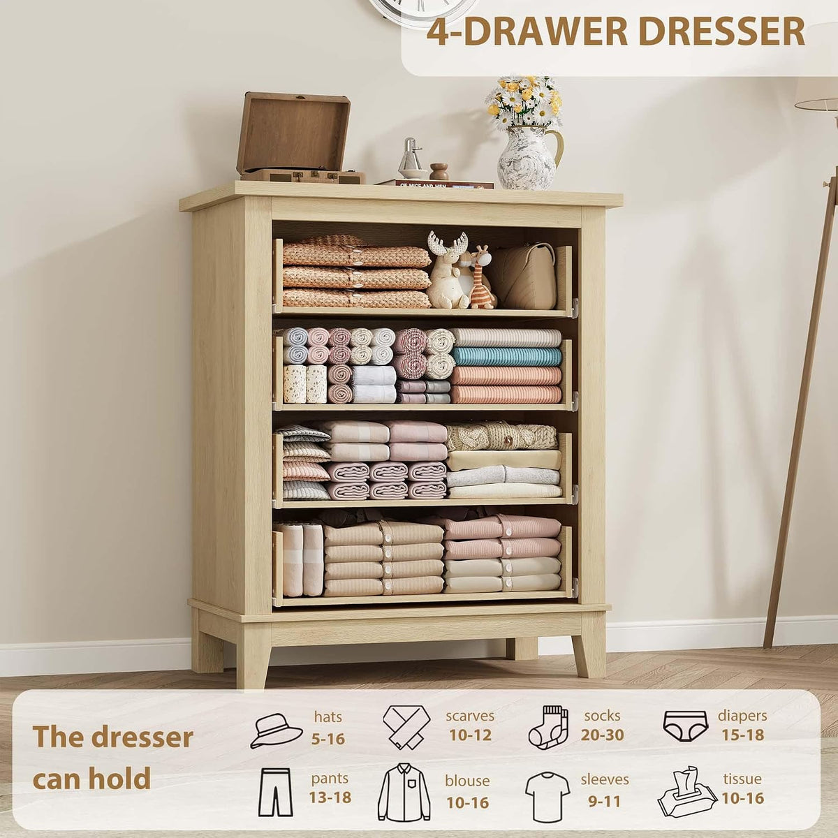 garveehome 4 dresser for bedroom, 34.8" tall vertical, package contents