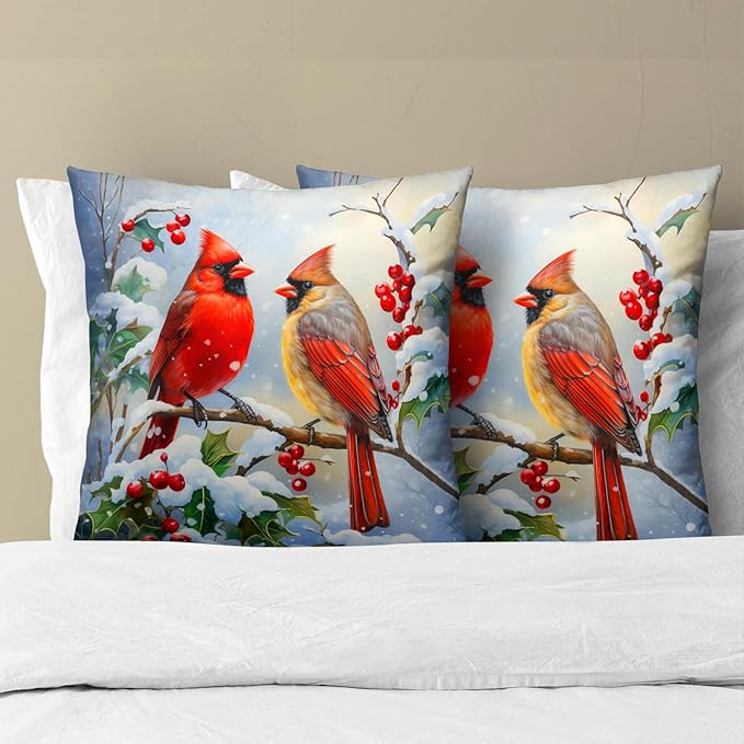 Winter Red Bird Throw Pillow Cover Set of 2 24x24 Inch Winter Christmas - Image 3