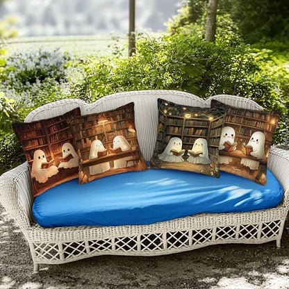 Ghosts Reading Throw Pillow Covers | 18x18 Set of 4 Decorative Cushion Covers | - Image 4