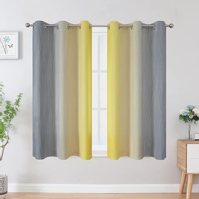Ombre Gray and Yellow Blackout Curtains 45 Inch Length 2 panels, Full Room - Image 2