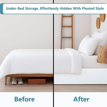 pleated bed skirt full size, easy fit with showing dimensions