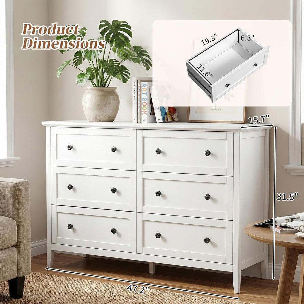 Karl home White Farmhouse 6 Drawers Tall Dresser, Bedroom Storage Chest