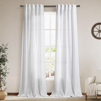 White Linen Curtains 90 Inches Long by Nanspring