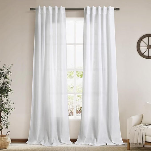 White Linen Curtains 90 Inches Long by Nanspring