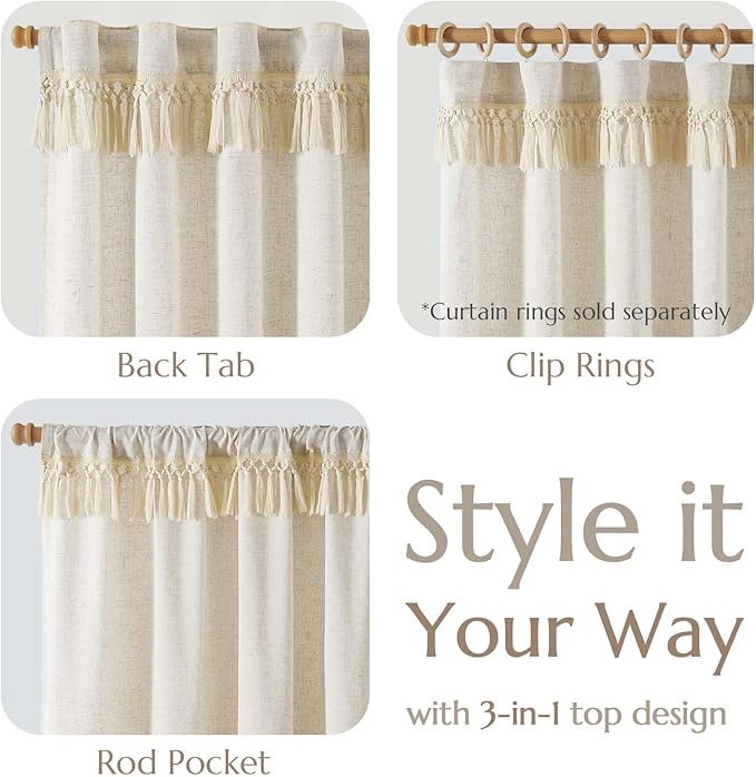 jinchan Linen Curtains for Living Room Bedroom Light Filtering Semi Sheer - Image 4