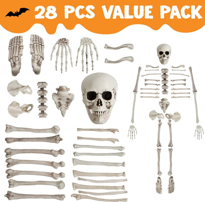JOYIN 28 PCS Halloween Decorations Skeleton Bones and Skull Kit, Indoor Outdoor Decorations Plastic Bones Scary for Spooky Graveyard Haunted House Lawn Yard Party Decor
