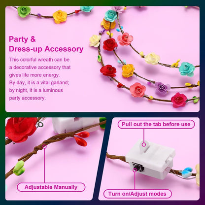 HONLYNE 54 PCS LED Flower Crown Headbands, Light Up Flower Crowns For Women, Glow in the Dark Headband for Wedding Reception Mardi Gras Cosplay Princess Party Favors Birthday Christmas Halloween