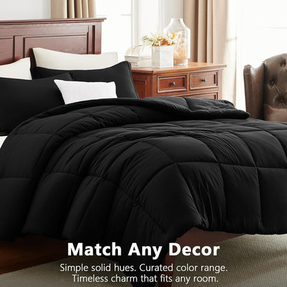 cozylux full size comforter sets, 3-piece box-stitched, black showing dimensions