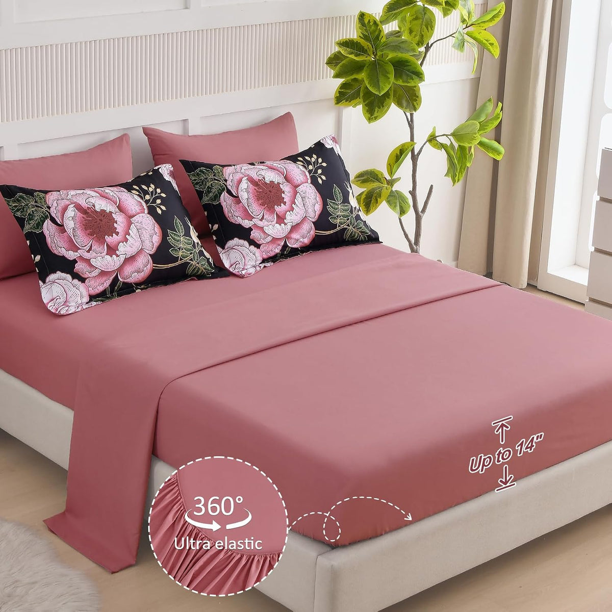 luxudecor floral comforter set queen,7-piece bed in a, side view