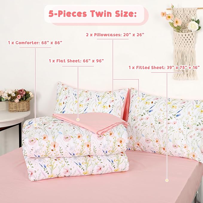 Twin Size Toddler Bedding Set for Girls- 5 Piece Toddler Girl Bedding, Super - Image 5