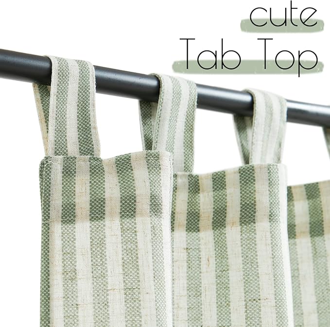 jinchan Tab Top Linen Kitchen Curtains 36 Inches Striped Tier Curtains - Image 2