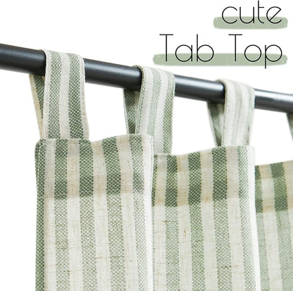 jinchan Tab Top Linen Kitchen Curtains 24 Inches Striped Tier Curtains - Image 2