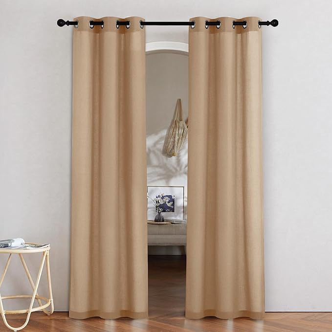 NICETOWN Camel Linen Doorway Curtains 80 inches Long, Grommet Thick Linen Weave by NICETOWN