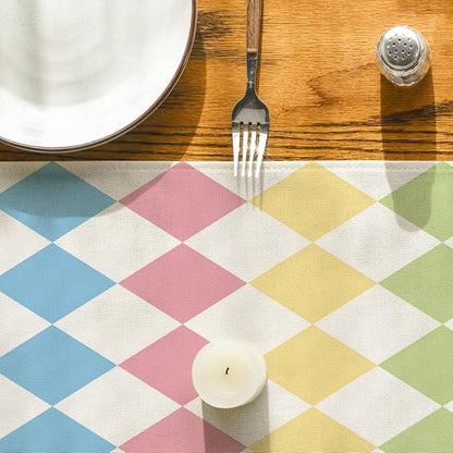 Artoid Mode Diamond Plaid Pink Blue Easter Table Runner, Seasonal Spring Summer - Image 7