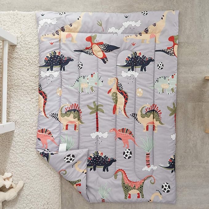 UOZZI BEDDING 4 Piece Gray Dinosaurs Toddler Bedding Set - Image 5