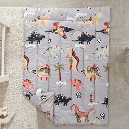 UOZZI BEDDING 4 Piece Gray Dinosaurs Toddler Bedding Set - Image 5