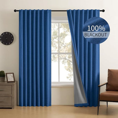 CUCRAF Linen 100% Blackout Curtains 63 Inch Length 2 Panels Set, Back Tab and by CUCRAF