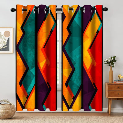 colorful abstract blackout window curtains, geometric red orange, main product view