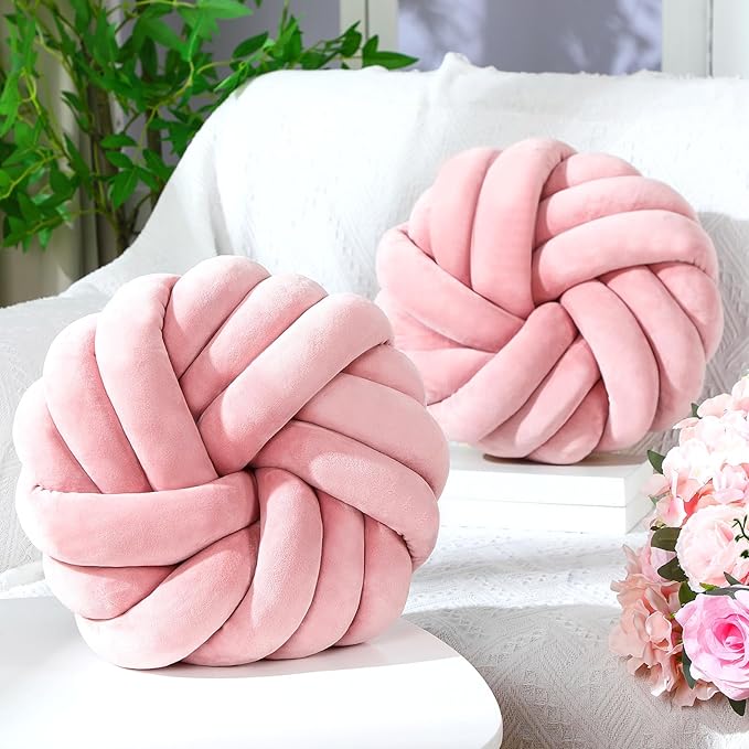 Fumete 2 Pcs 14 Inches Knot Pillow Round Throw Soft Plush Knot Ball Pillow - Image 4