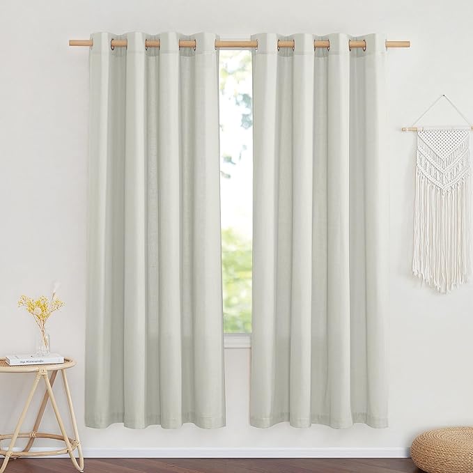 NICETOWN Linen Textured Gray Curtains 72 inches Long, Grommet Bedroom Curtains by NICETOWN