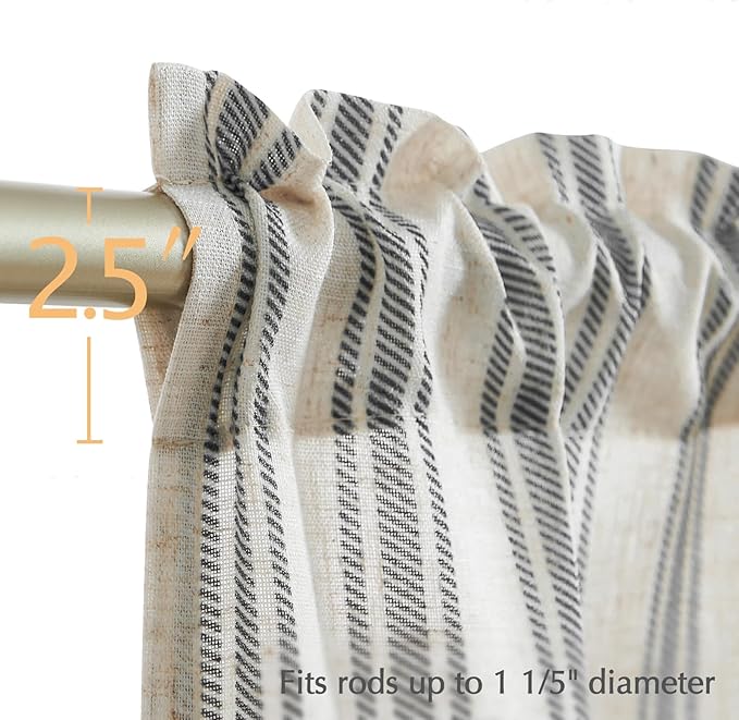 jinchan Striped Valance Farmhouse Window Treatment Linen Textured Drapes - Image 5