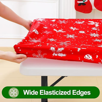 Smiry Plastic Christmas Tablecloth, Snowflake Wipeable Flannel Backed Vinyl - Image 2