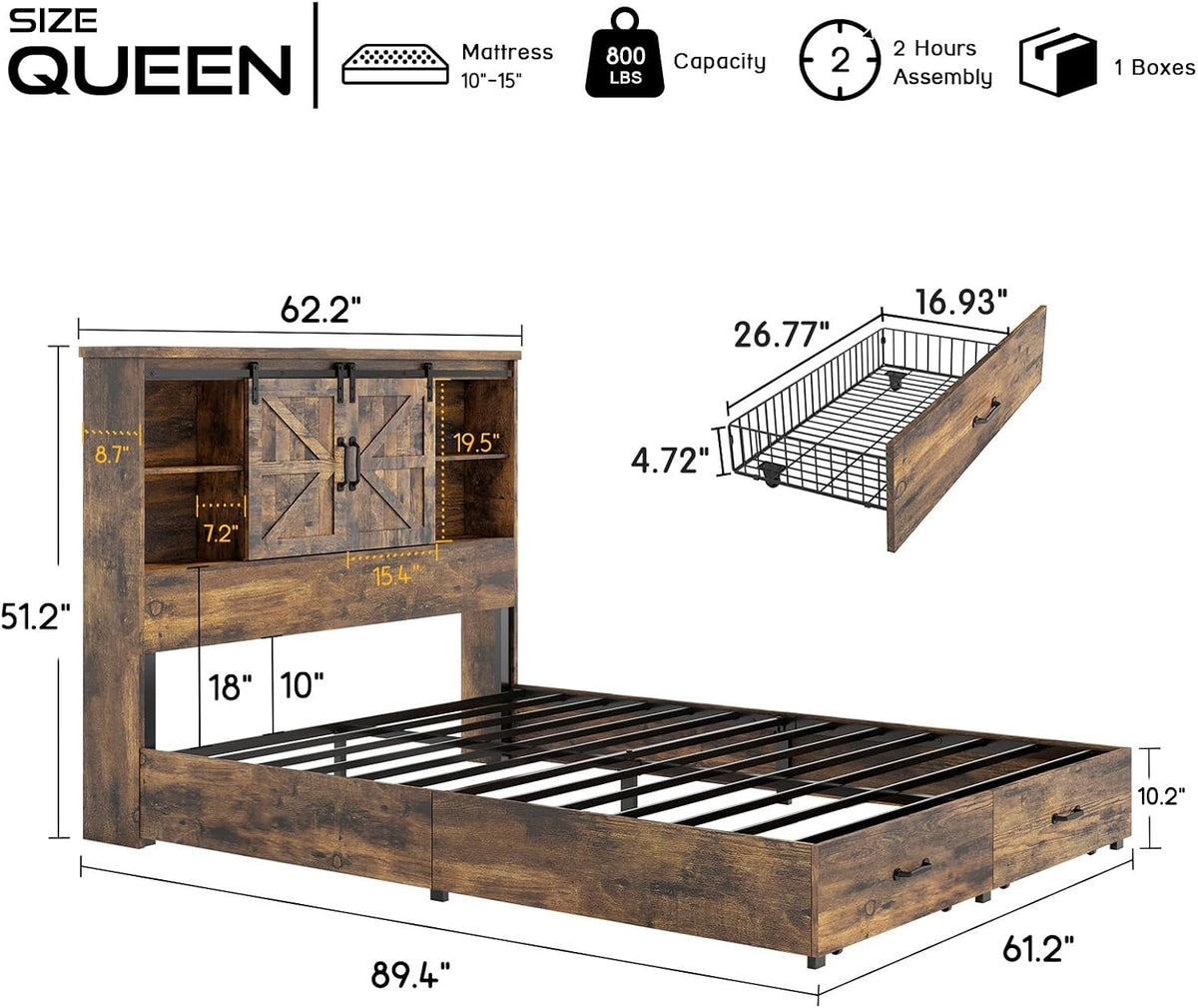 howe farmhouse queen size bed frame with 51.2" shown in use