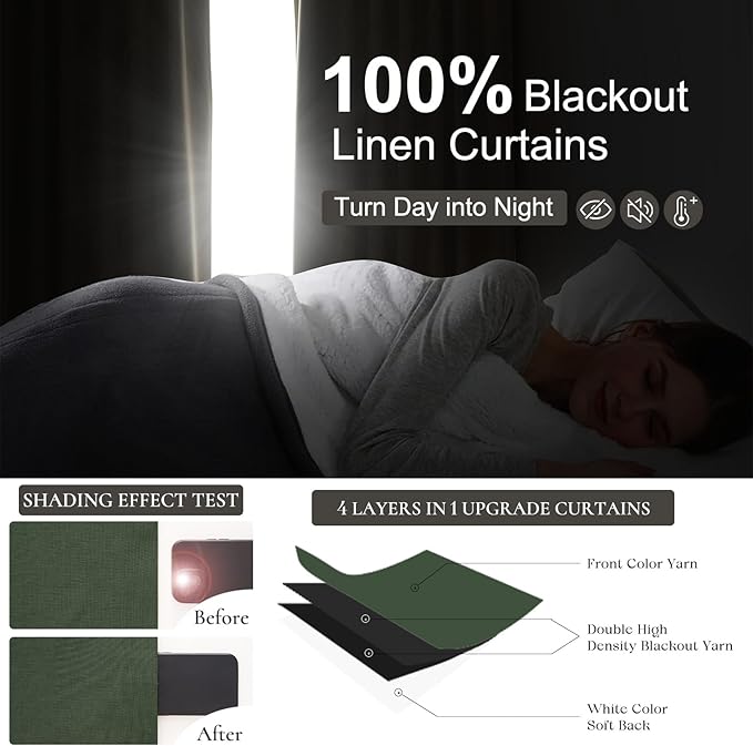 45 Inch Kitchen Curtains Sets for Windows, Faux Linen Blackout Pleated - Image 2