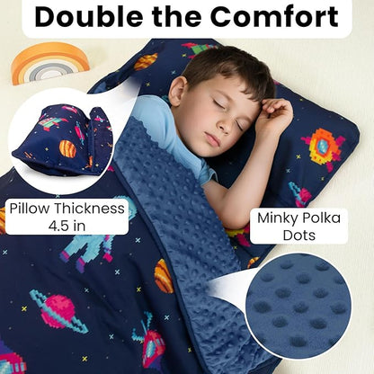 Toddler Nap Mat with Pillow and Minky Blanket, Large 55"x35" Sleeping Bag - Image 4