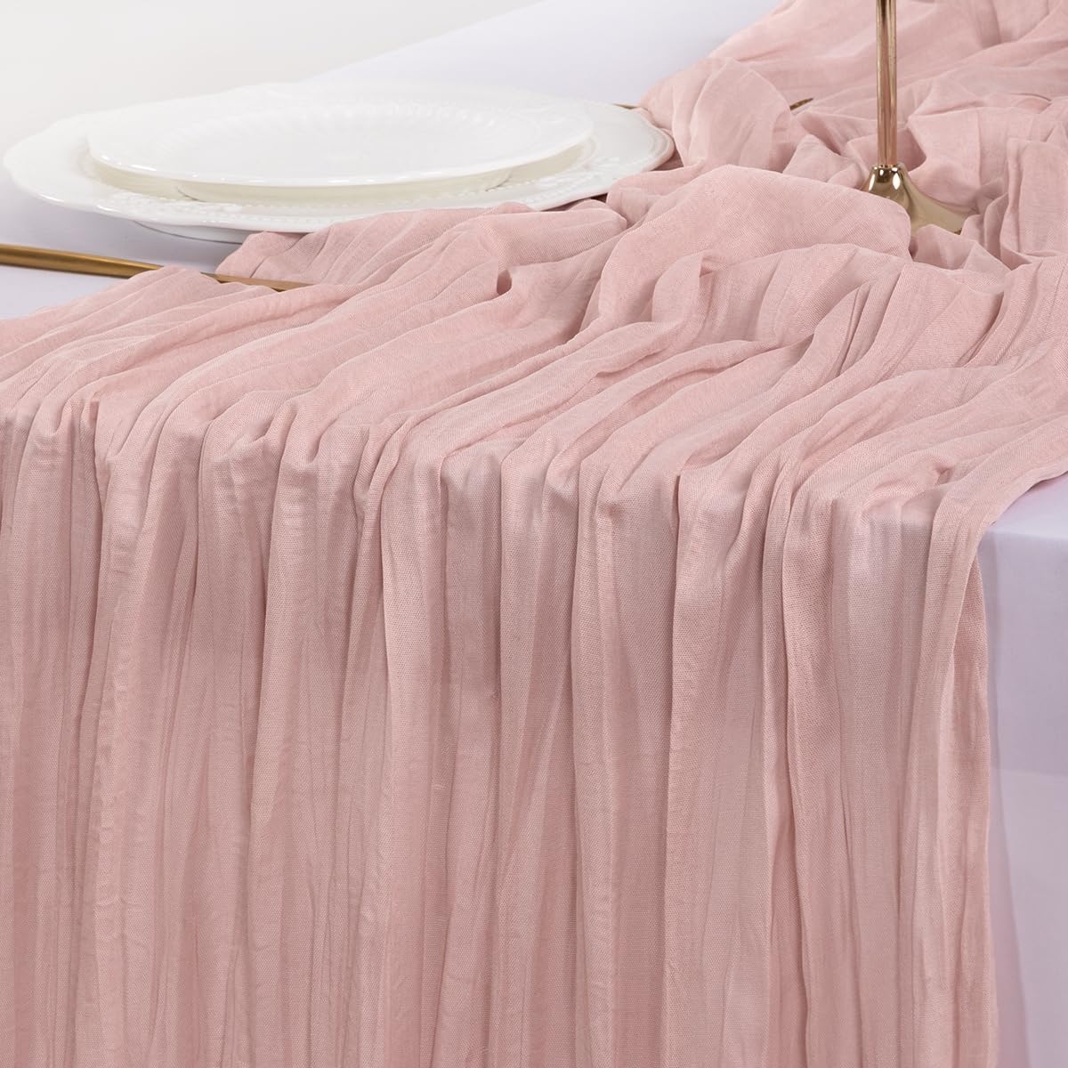 Socomi Pink Cheesecloth Table Runner Summer Boho Rustic Gauze Dusty Pink Farmhouse 120 inch 10FT Cheese Cloth for Wedding Tea Party Baby Shower Birthday Home Decor Holiday Decorations