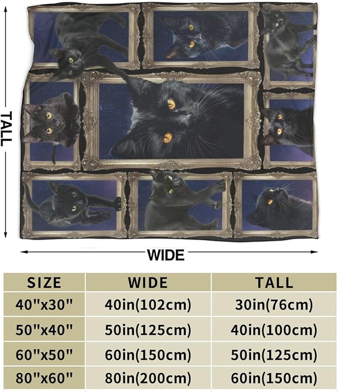 Black Cat Blanket Cats Throw Blanket Flannel Stuff Merch Cozy Decor Fleece - Image 3