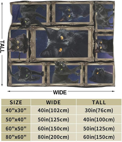 Black Cat Blanket Cats Throw Blanket Flannel Stuff Merch Cozy Decor Fleece - Image 3