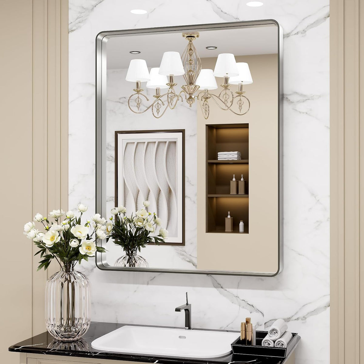 loaao 24x36 inch brushed nickel bathroom mirror, main product view
