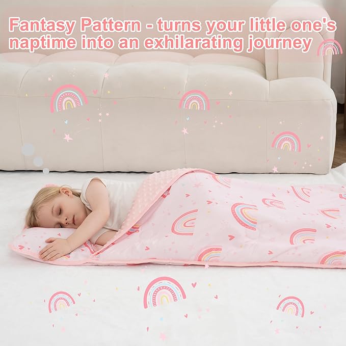 Viviland Toddler Nap Mat with Pillow and Minky Dot Blanket, Large Thick Rolled - Image 3