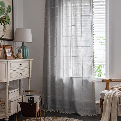 ColorBird Farmhouse Semi-Blackout Window Curtains 2 Panels Embroidery Lattice - Image 2
