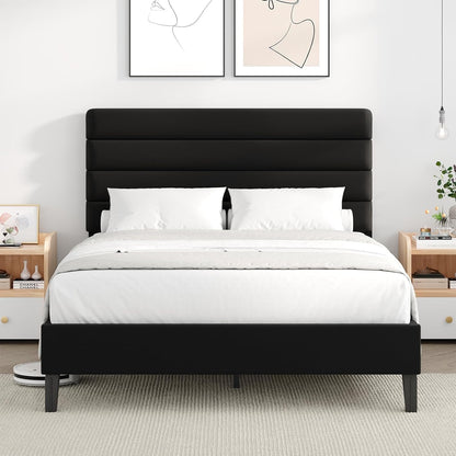 immerstable full bed frame with velvet upholstered headboard, front angle view